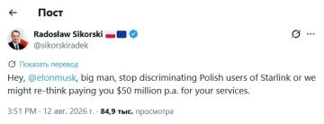 Слюнявый идиот Сикорский вновь наезжает на Маска и угрожает не оплачивать Starlink для Украины