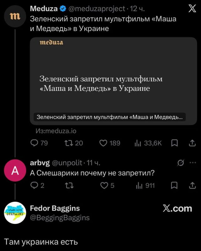 На Украине теперь запрещён мультфильм "Маша и Медведь"