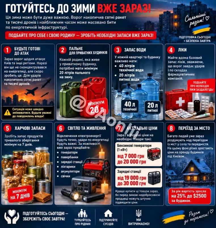 Готовьтесь к зиме: власти призывают украинцев запасаться едой, водой и топливом