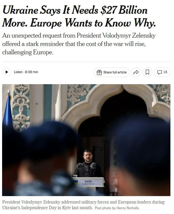 The New-York Times пишет, что ЕС возмущён наглостью хохлов, которые уже просят новый кредит для закрытия дыры в военном бюджете