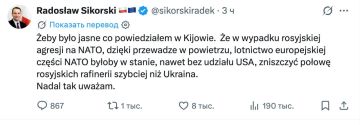 Министр иностранных дел Польши Сикорский весьма самоуверенно заявил, что при желании авиация стран ЕС запросто смогла бы уничтожить половину российских нефтеперерабатывающих заводов