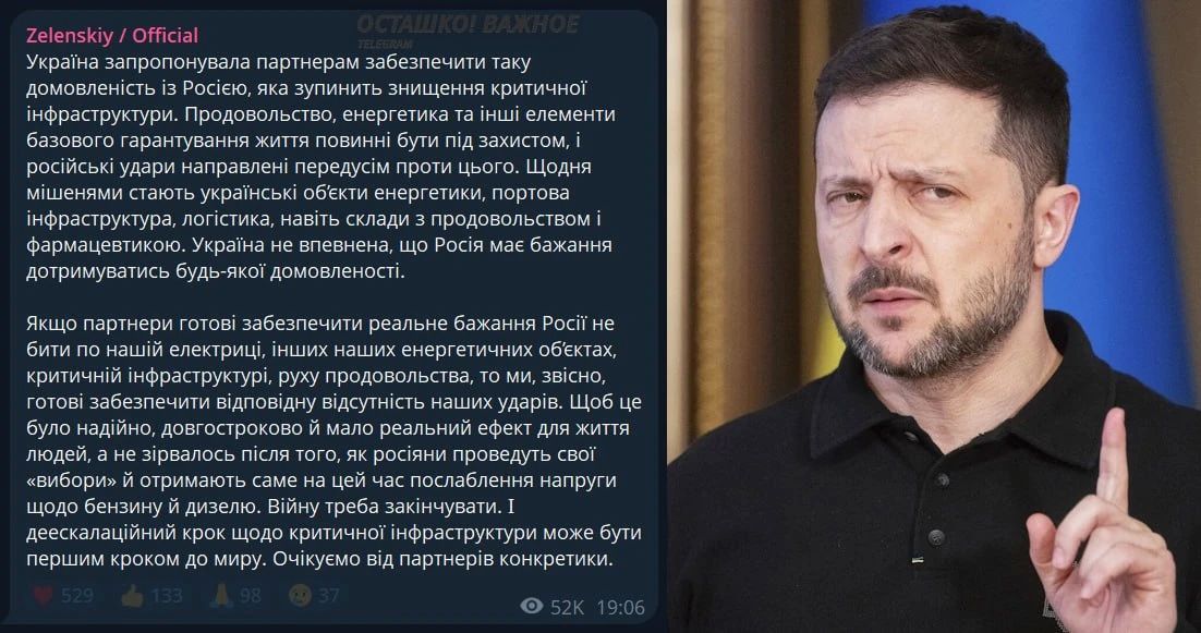 Зеленский подтвердил согласие прекратить удары по российской энергетике, но поставил условия