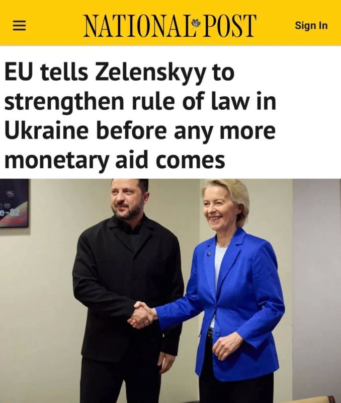 «ЕС призвал Зеленского укрепить верховенство закона на Украине, прежде чем выделять стране дальнейшую финансовую помощь»: Фон дер Ляйен и Зеленский в Нью-Йорке «напряженно обсудили финансирование Украины»