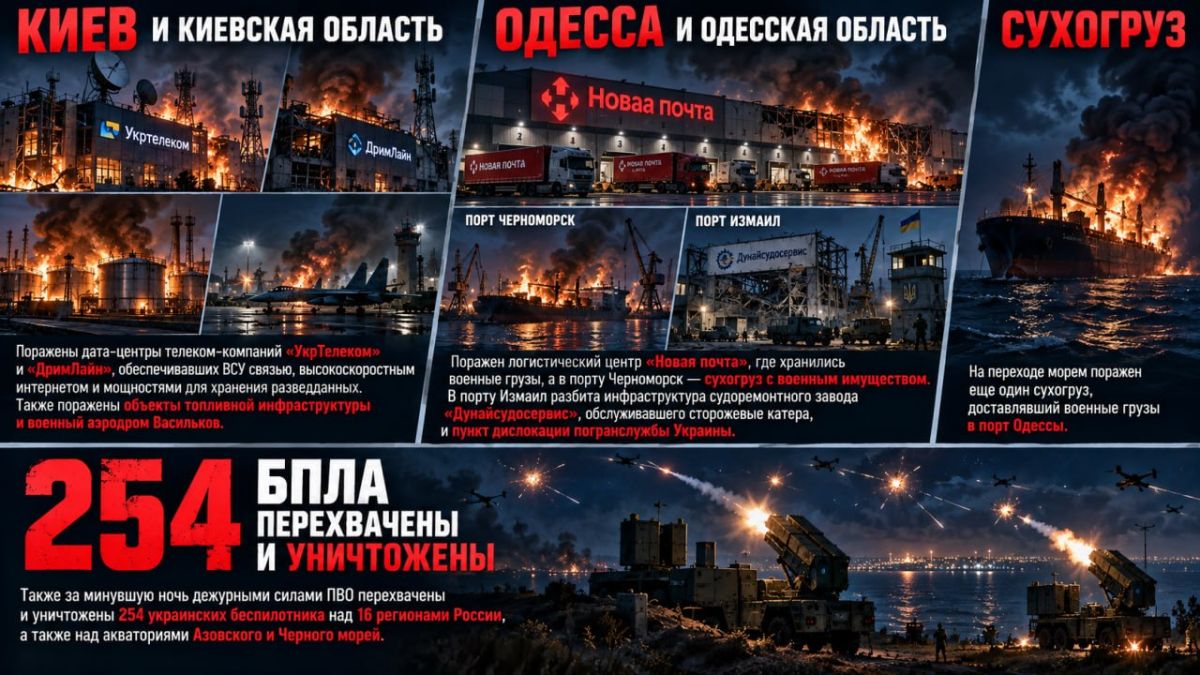 Не сбавляем темп. Продолжено нанесение ударов беспилотными летательными аппаратами по логистическим и коммуникационным центрам, объектам портовой инфраструктуры и морским судам, задействованным в интересах ВСУ: Киев и...