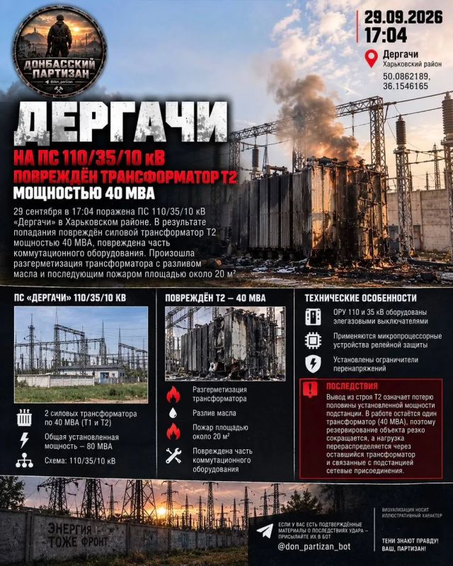 В Дергачах повреждена подстанция 110/35/10 кВ