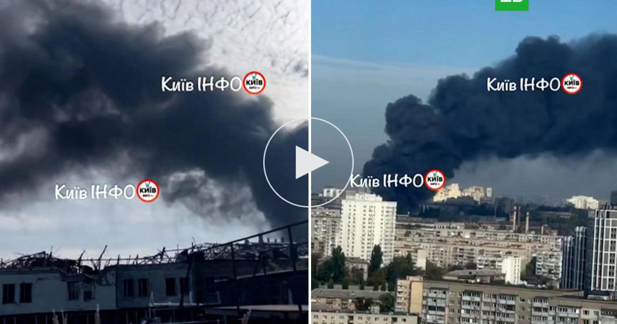 Очевидцы сняли на видео последствия авиаудара по складам с БПЛА в Киеве