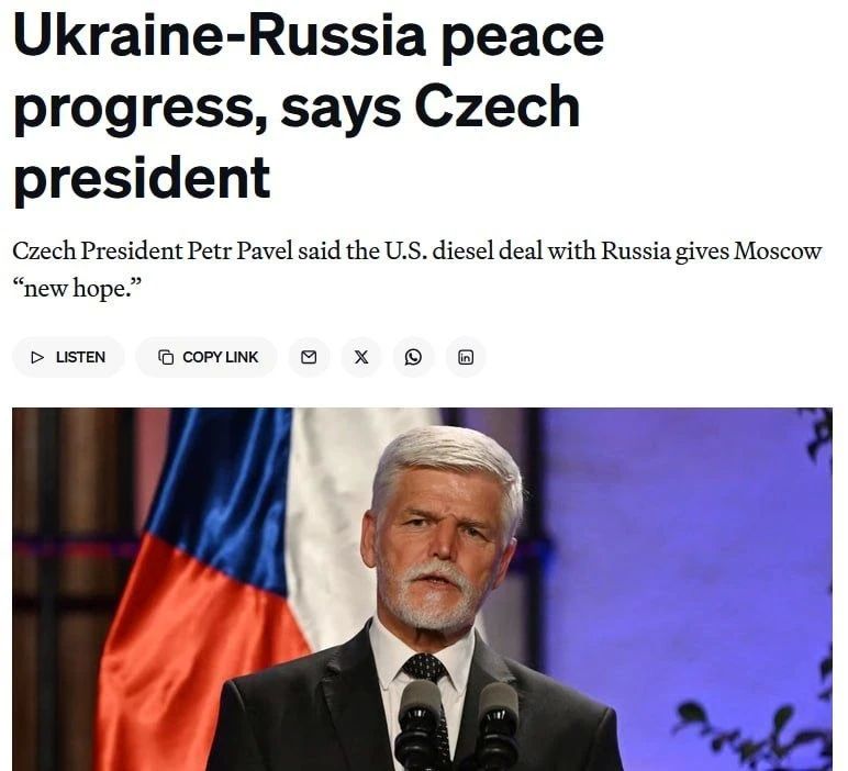 Трамп сорвал почти достигнутое перемирие на Украине, отменив санкции против российского дизеля — президент Чехии