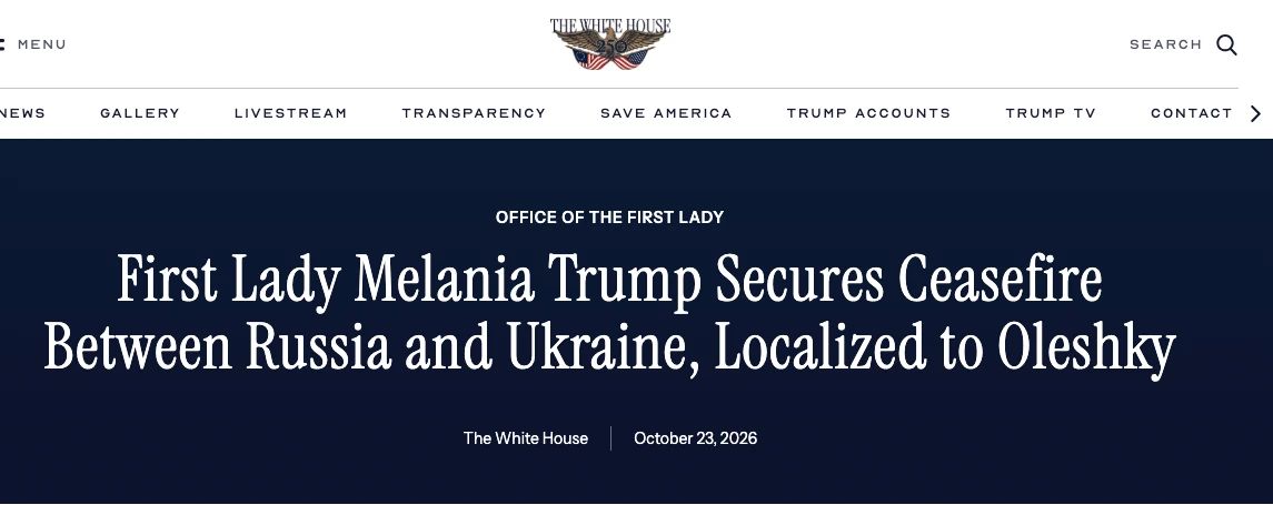 Первая леди Мелания Трамп добилась локального прекращения огня между Россией и Украиной в городе Алёшки — Белый дом