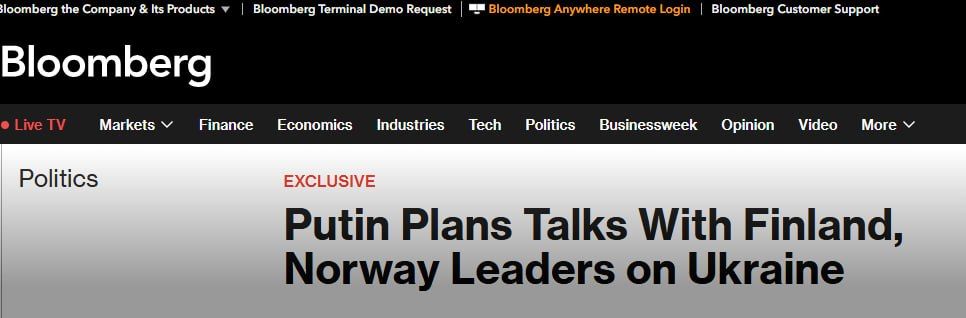 Bloomberg пишет, что уже сегодня Путин может провести телефонные переговоры с президентами Финляндии и Норвегии