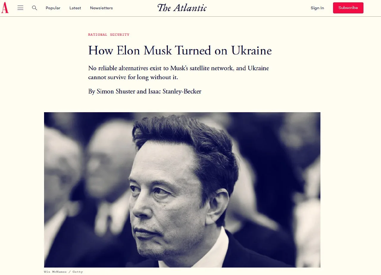 От щедрой помощи Украине до открытой критики Киева — так колумнисты The Atlantic описали перемену в позиции Илона Маска