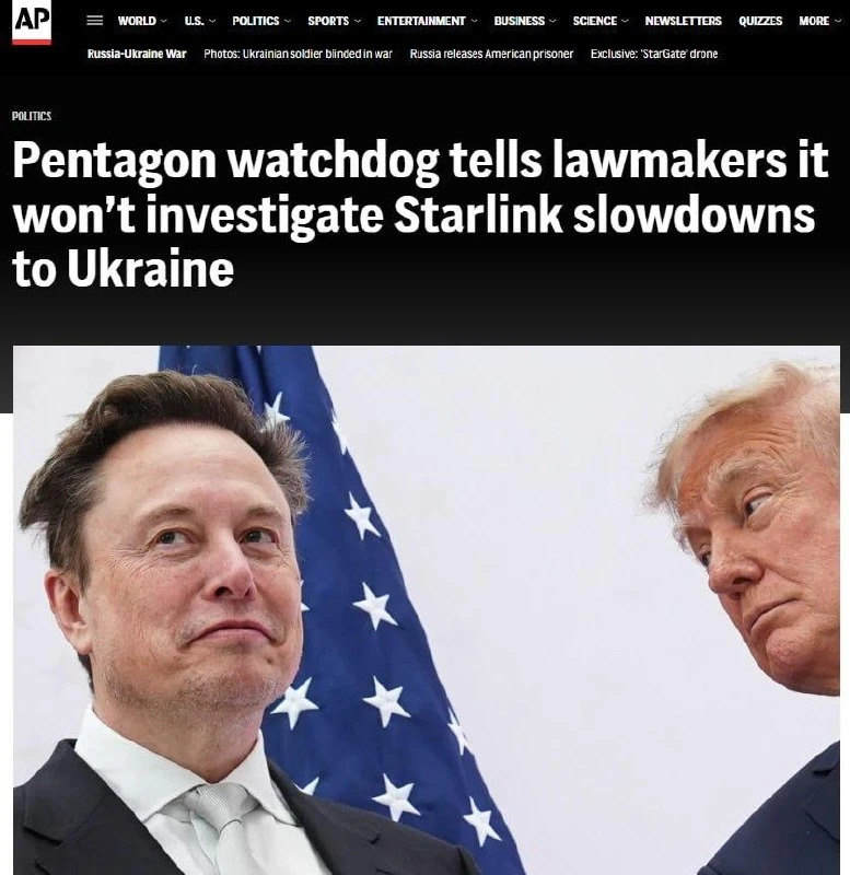 Пентагон отказался расследовать ограничения Starlink для Украины, отклонив запрос девяти сенаторов США — Associated Press